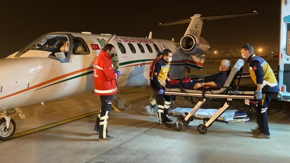 Nefes almakta zorlanan hasta için ambulans uçak havalandı