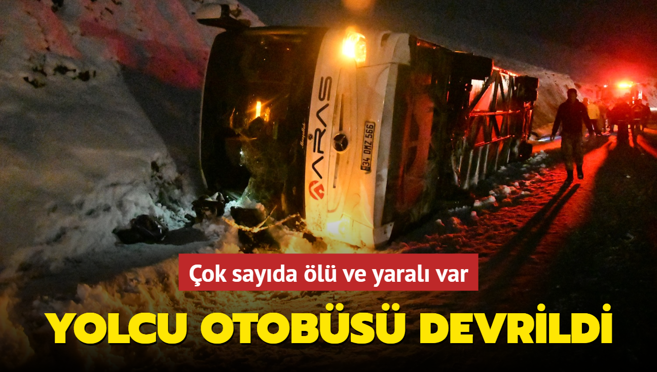 Kars-Erzurum kara yolunda yolcu otobs devrildi