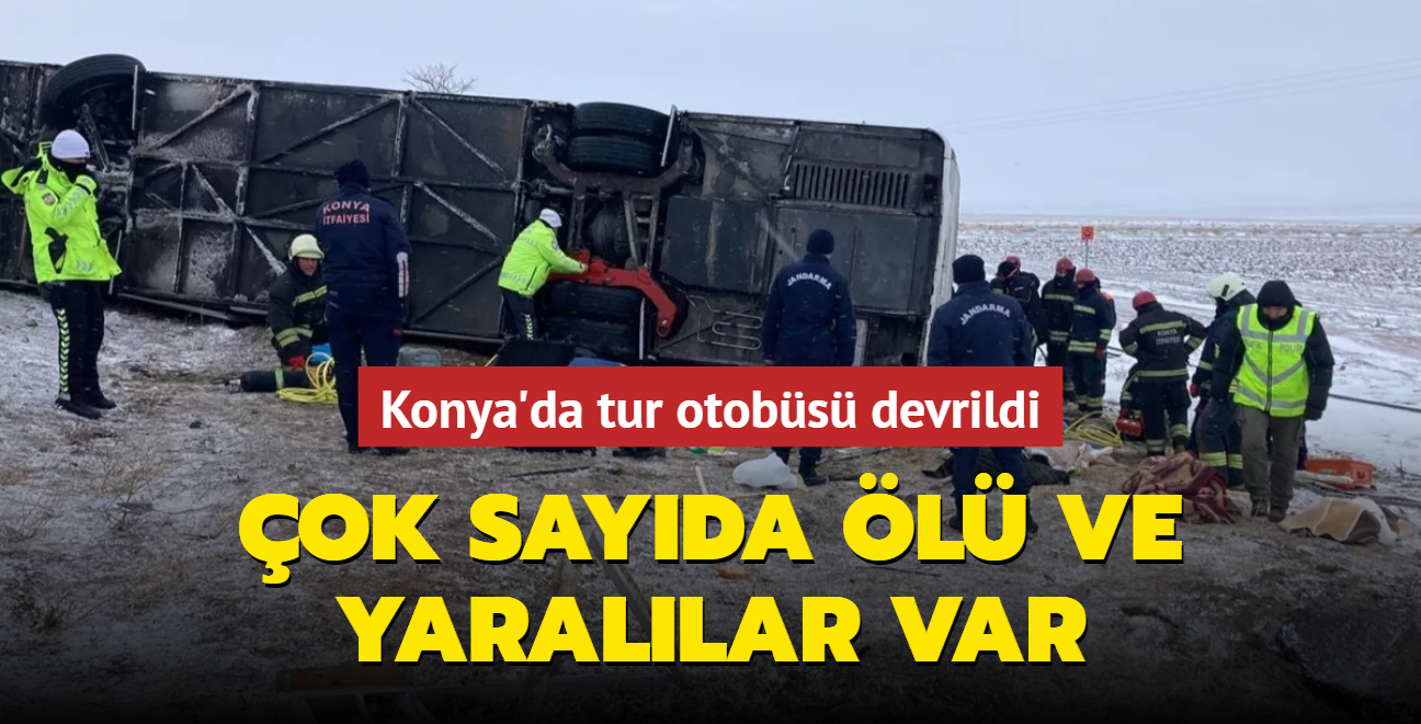 Konya'da tur otobs devrildi: ok sayda l ve yarallar var