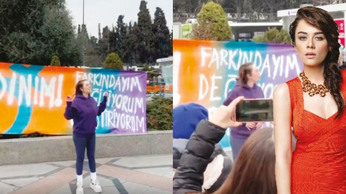 Demet Evgar'dan tek kiilik kadn protestosu