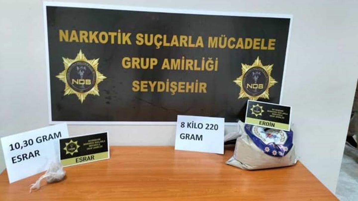 Seydiehir'de otomobilde 8 kilo 220 gram eroin ele geirildi