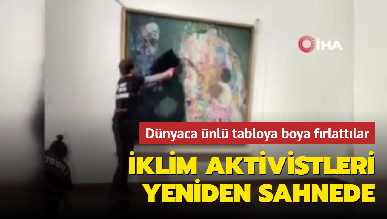 klim aktivistleri bu kez de Avusturya'da sahneye kt... nl "lm ve yaam" tablosuna siyah boya frlattlar