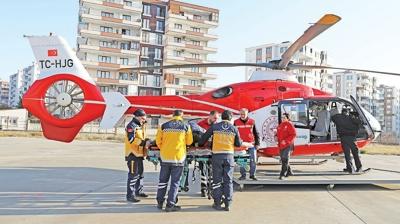 Ambulans helikopterler 7 dakikada greve hazr