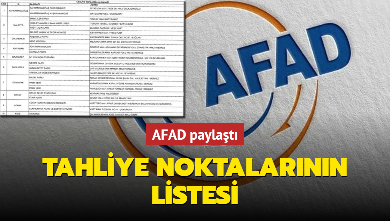 AFAD afetzedeler iin tahliye noktalarnn listesini paylat