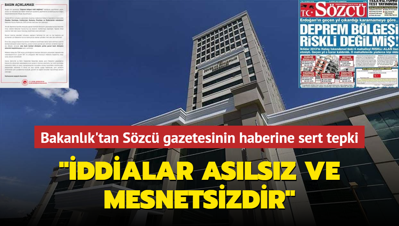 Bakanlk'tan Szc gazetesinin haberine sert tepki... "ddialar aslsz ve mesnetsizdir"