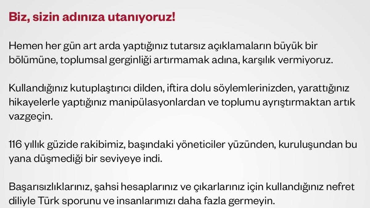 Galatasaray'dan Fenerbahe'ye seviyesizlik vurgusu