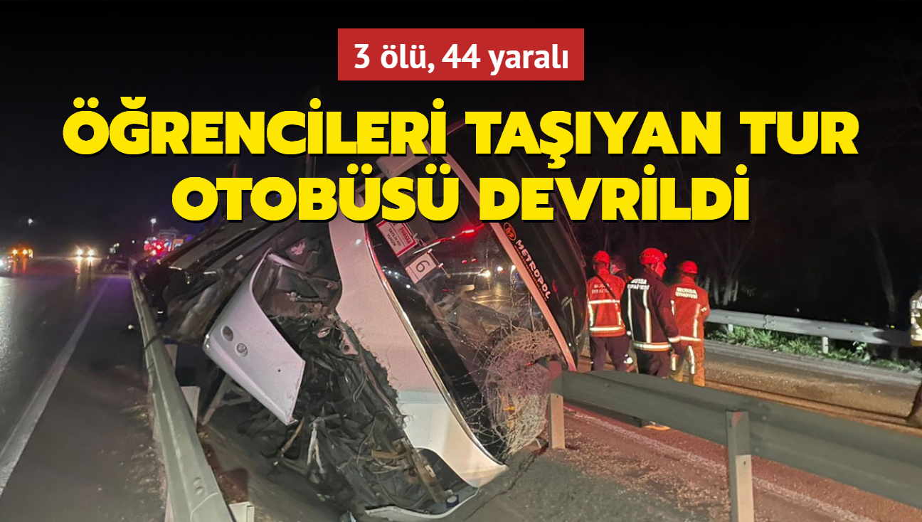 Bursa'da rencileri tayan tur otobs devrildi... 3 l, 44 yaral