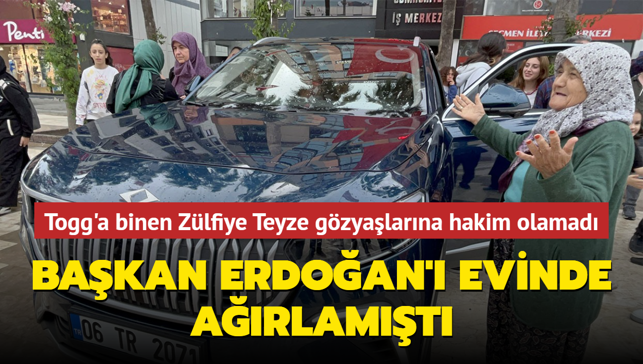 Bakan Erdoan' evinde arlamt... Togg'a binen Zlfiye Teyze gzyalarna hakim olamad