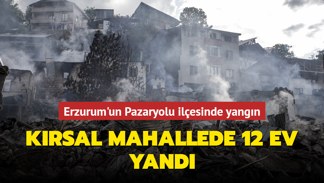 Erzurum'un Pazaryolu ilesinde yangn... Krsal mahallede 12 ev yand