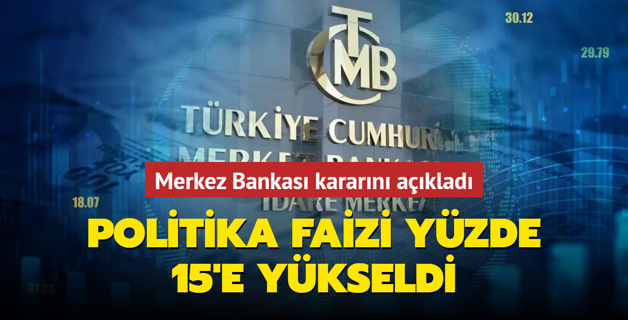 Merkez Bankası Kararını Açıkladı: Politika Faizi Yüzde 15'e Yükseldi