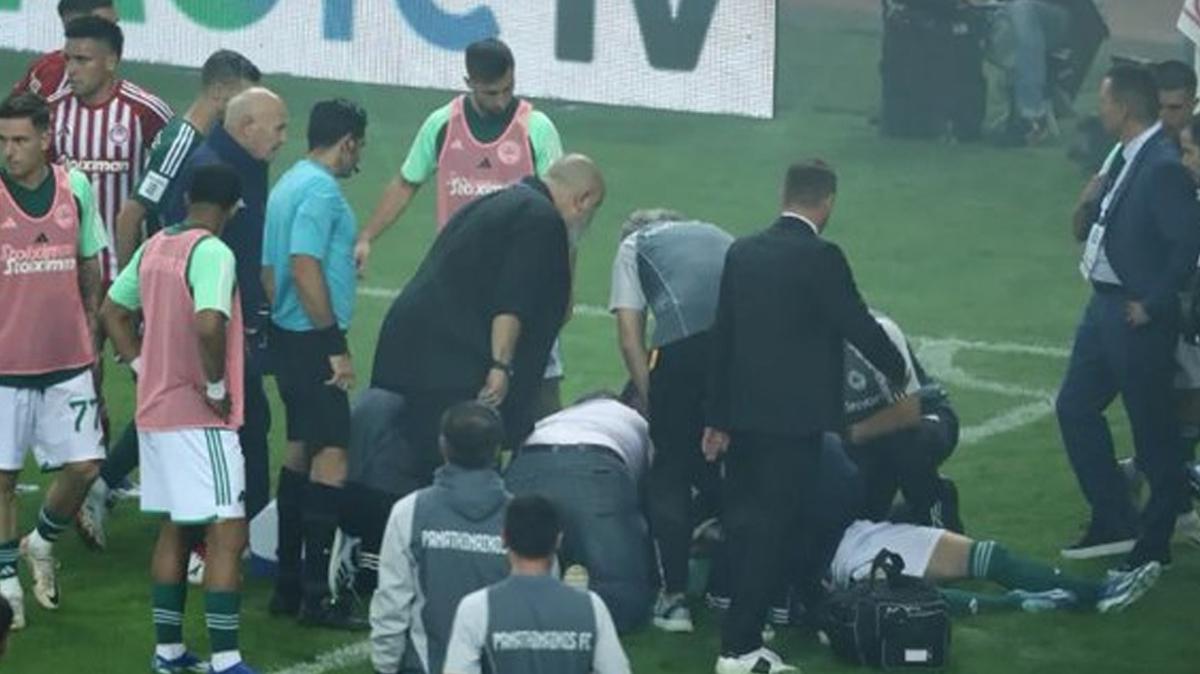 Oyuncunun kafasna havai fiek isabet etti! Dev derbi yarda kald