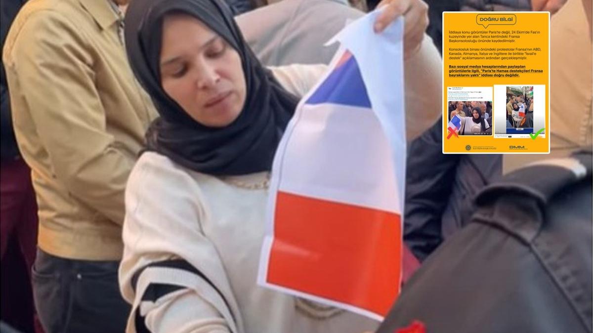 'Paris'te Hamas destekileri Fransa bayraklarn yakt' iddias yalanland