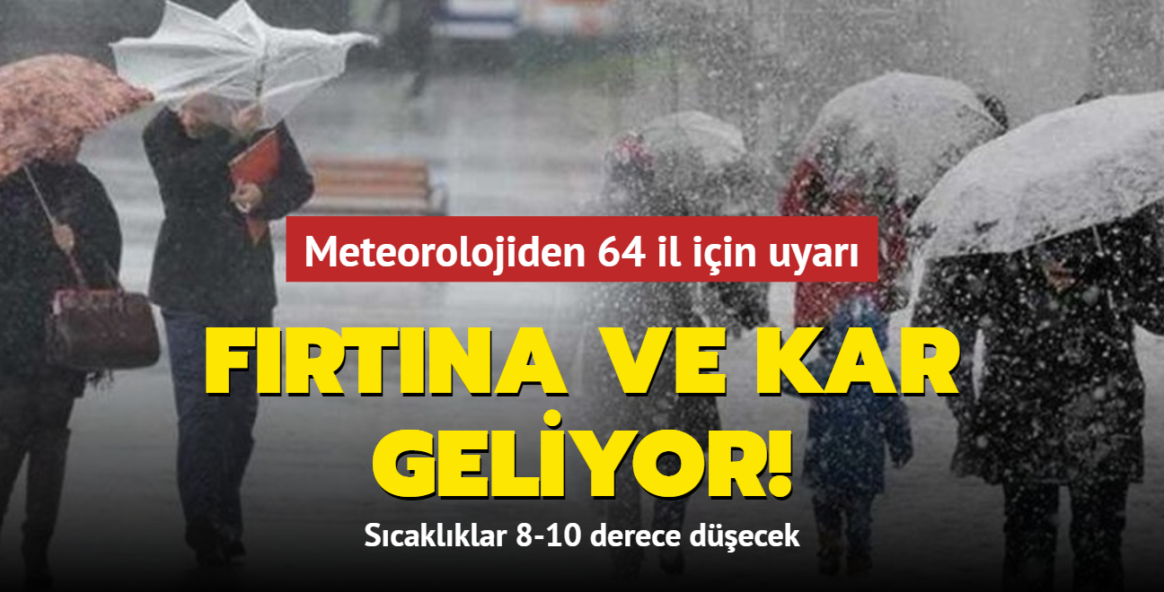 Meteorolojiden 64 il iin uyar! Frtna ve kar geliyor: Scaklklar 8-10 derece decek