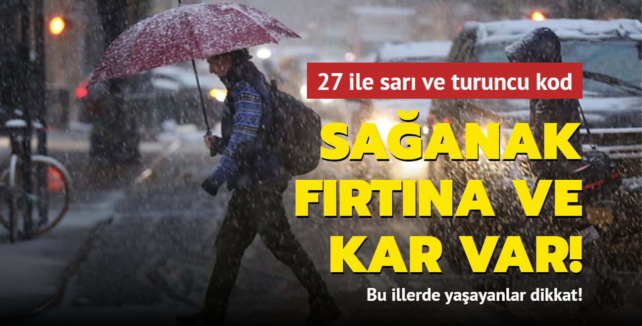 Saanak, kar ve rzgar var! 27 ile sar ve turuncu kodlu uyar