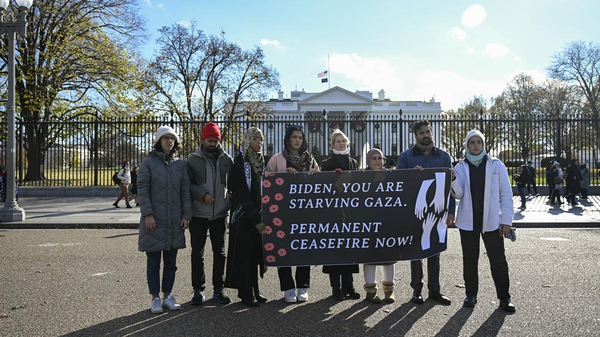 Gazze'deki zulme sessiz kalmadlar! nl isimler Beyaz Saray nnde alk grevi balatt
