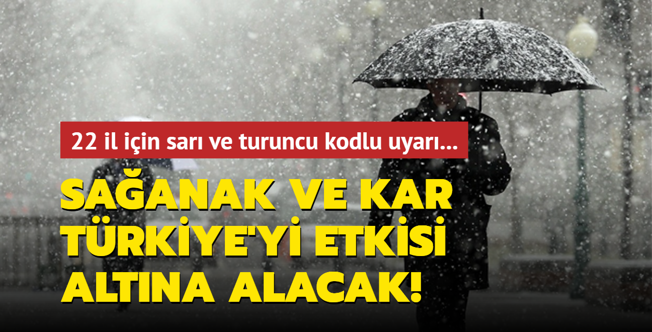 Sağanak yağmur ve kar Türkiye'yi etkisi altına alacak! 22 il için sarı ve turuncu kodlu uyarı