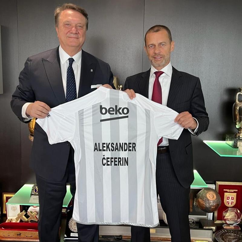 Beikta Bakan Hasan Arat, UEFA Bakan Aleksander Ceferin ile bir araya geldi