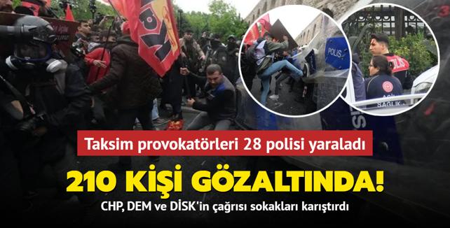 Taksim'de 1 Mays provokasyonu! Polise ta ve sopalarla saldrdlar: 210 kii gzaltna alnd