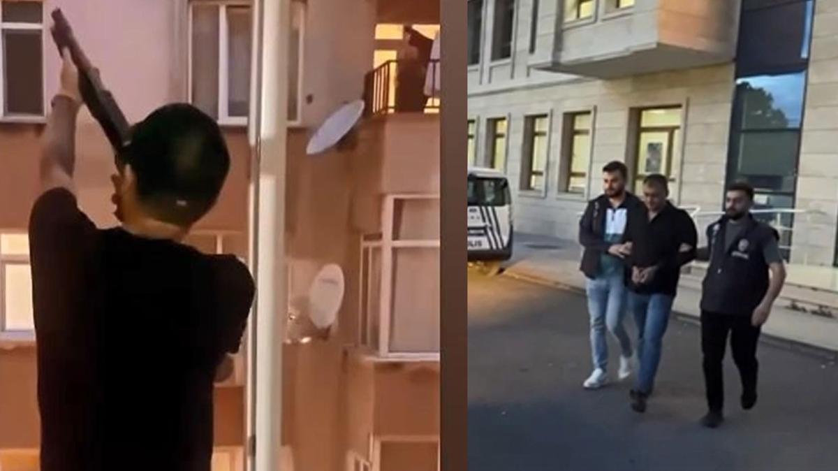 Pencereden pompalyla rastgele ate at! Sosyal medyadan paylanca yakaland