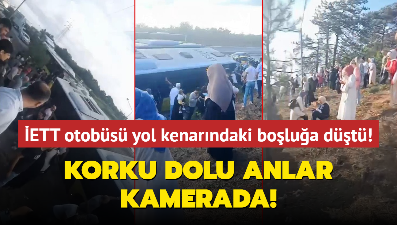 Yolcularn panik anlar kamerada... ETT otobs yol kenarndaki bolua dt!