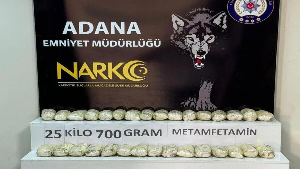 Adana'da trn yedek lastiinde 25 kilo uyuturucu bulundu