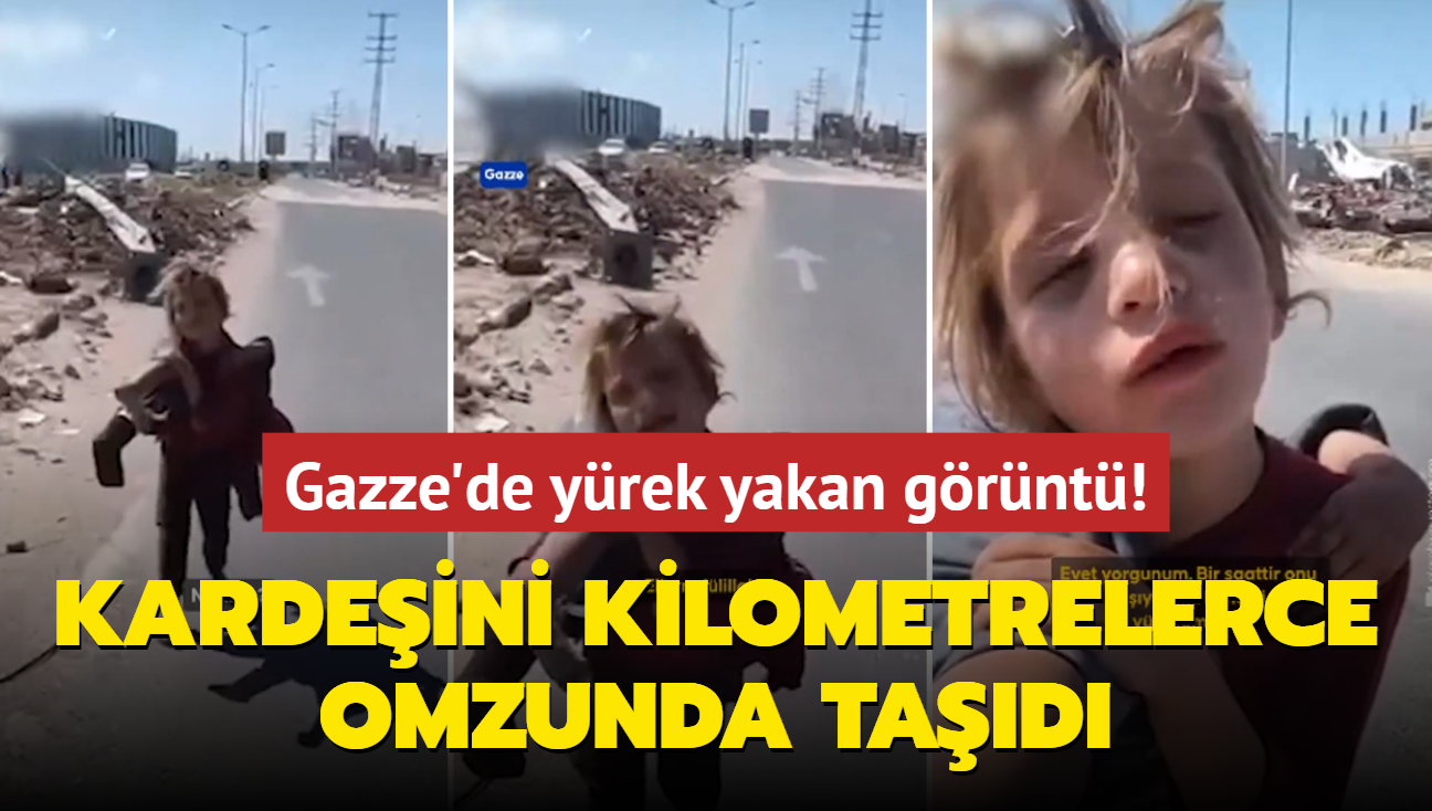 Gazze'de yrek yakan grnt! Minik kz kardeini kilometrelerce omzunda tad