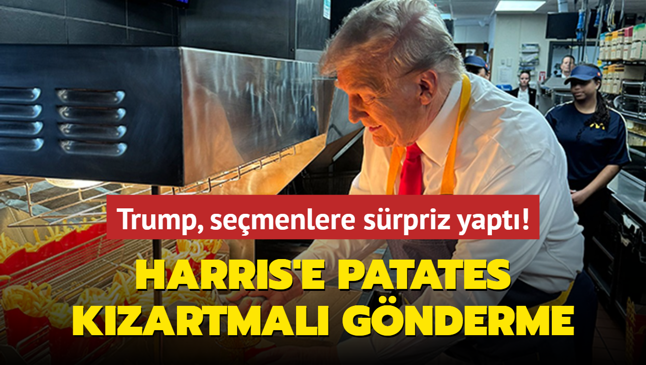 Trump, semenlere srpriz yapt! Harris'e patates kzartmal gnderme...