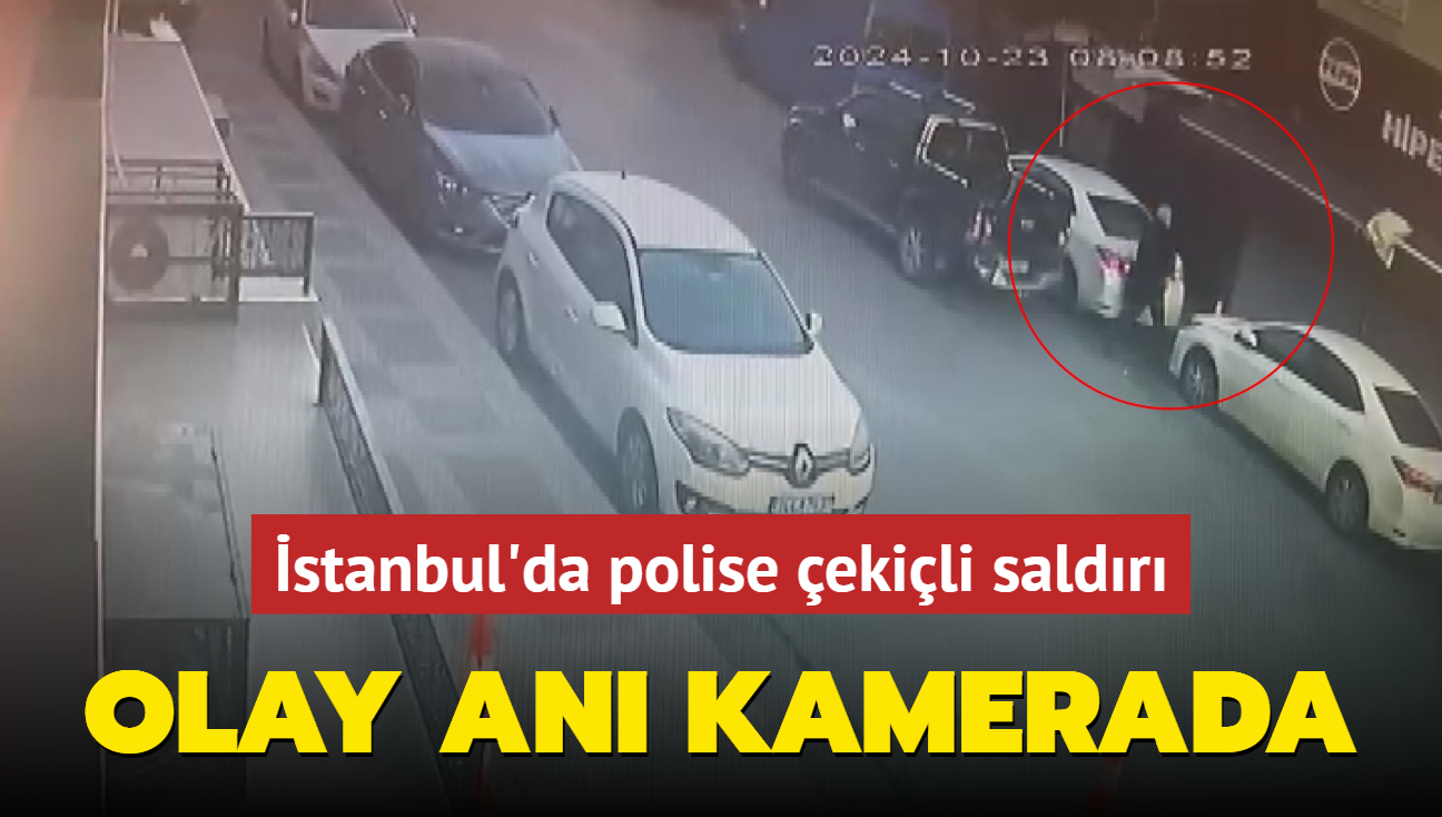 stanbul'da polise ekili saldr! Olay an kamerada 