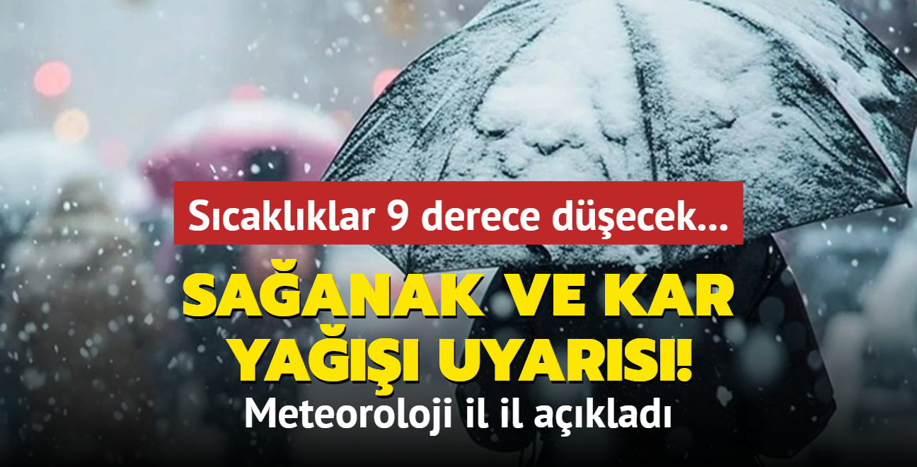 Meteoroloji'den saanak ve kar ya uyars! Scaklklar 9 derece decek...