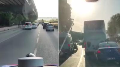 Srclerin fermuar yntemiyle ambulansa yol verme an kamerada