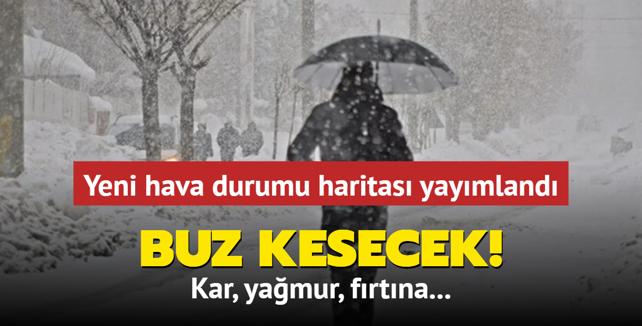 Frtna, kar ve yamur... Buz kesecek! Meteoroloji yeni hava durumu haritas yaymlad