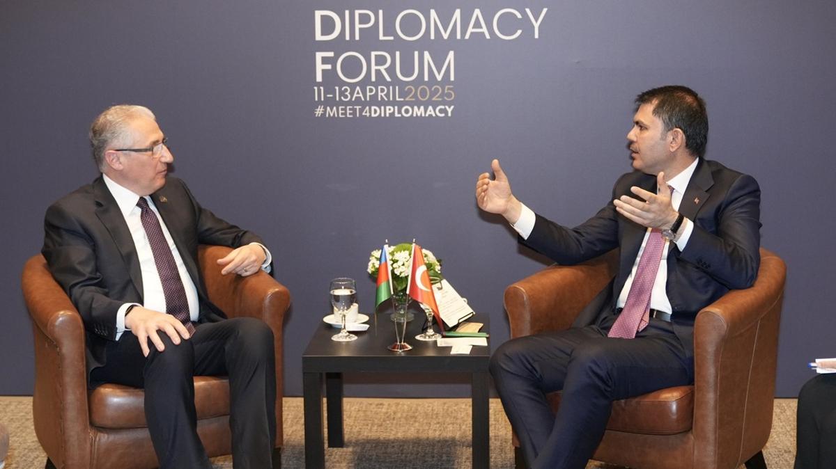Antalya Diplomasi Forumu'nda diplomasi trafii! Bakan Kurum, Azerbaycanl Bakan Babayev ile grt