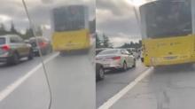 stanbul'da pes dedirten grnt! ETT otobs emniyet eridini igal etti