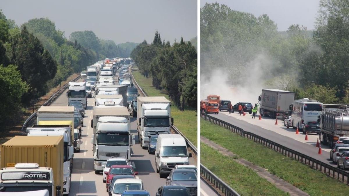 Otoyolda lastii patlayan tr kontrolden kt; ara kuyruklar olutu
