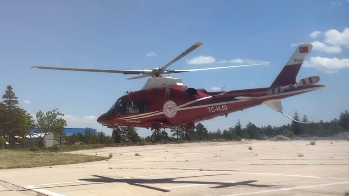 Mide kanamas geiren hastaya ambulans helikopter yetiti