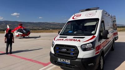 Tokat'ta ambulans helikopter parmaklar kopan 3 yandaki ocuk iin havaland