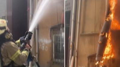 Beyolu'nda yangn panii: Alevlerin ykseldii anlar kamerada
