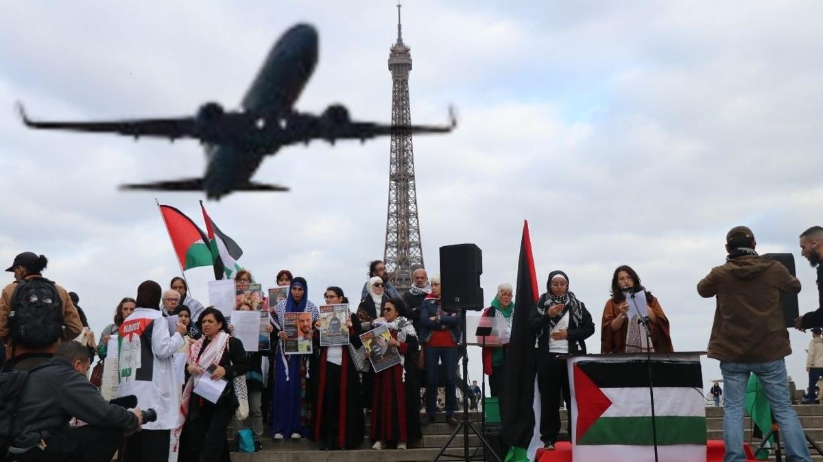 El Al protesto  srail hava yolu paris filistin gazze fotoraflar resimleri