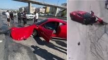 17 milyonluk Ferrari kprye arpt! E-5'te trafik kilitlendi