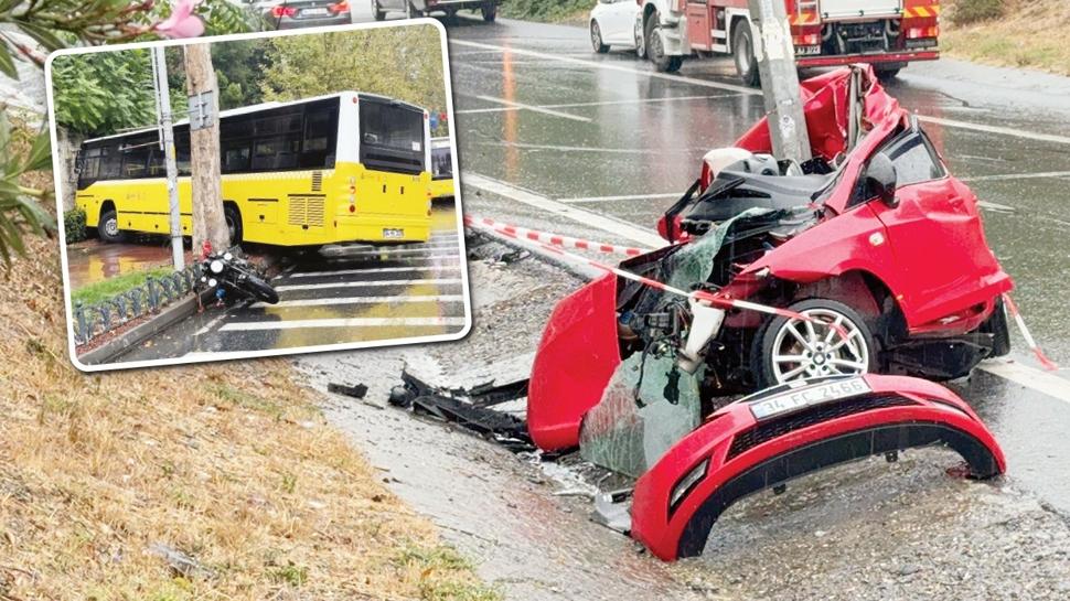 ETT aralara arpt, 1 otomobil de ikiye ayrld! Saanak yata arabalar yoldan kt