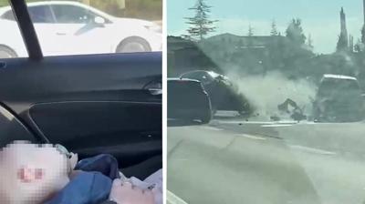 TEM'de maganda deheti: Bebekli otomobili sktrd, 4 araca arpt