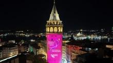 Galata Kulesi'nde meme kanseri farkndal... Pembe renkle klandrld