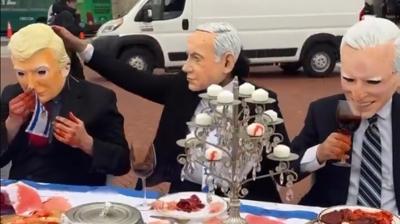 Birlemi Milletler binas nnde dikkat eken protesto... Netanyahu ve destekileri 