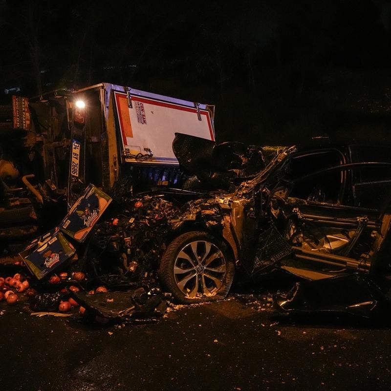 TEM Otoyolu'nda otomobil ile kamyonet arpt