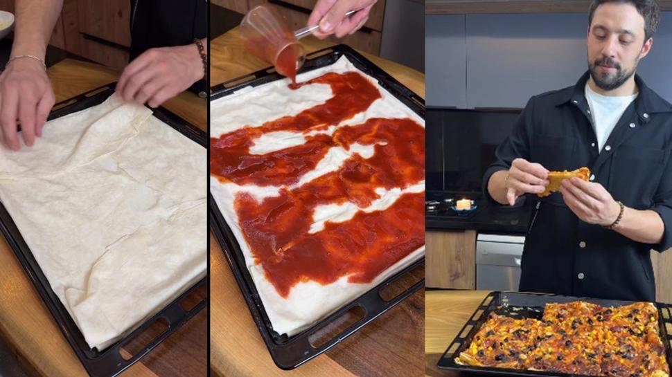 MasterChef Hasan'dan pratik yufkalı pizza tarifi! 2 yufkadan 1 tepsi pizza çıkıyor