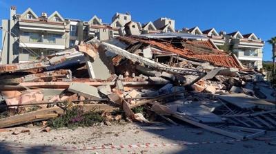 Marmaris'te g��lendirme yap�lan apart otel ��kt�: Ekipler b�lgede