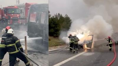 Osmaniye'de seyir halindeki minib�ste yang�n... Ara� alevlere teslim oldu