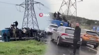 Kemerburgaz'da cezaevi arac� devrildi: Yaral�lar var