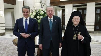 Ba�kan Erdo�an, Mi�otakis ve Fener Rum Patri�i Bartholomeos ile g�r��t�