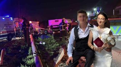 Gen� �iftin yolculu�u kabusa d�nd�! Dire�e �arpan otomobilde ac� son